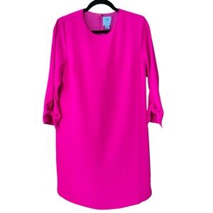 CECE Crepe Shift Dress 3/4 Tie Sleeve in Hot Magenta, size 8 cruise vacation